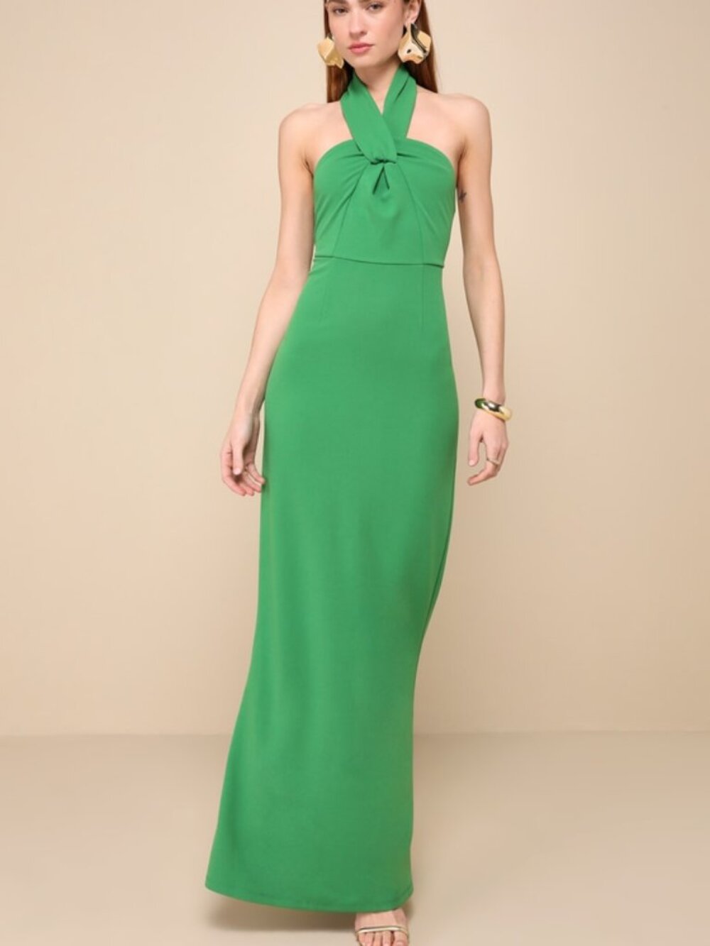 Lulus Mesmerizing Perfection Green Halter Neck Backless Maxi Dress - Size L